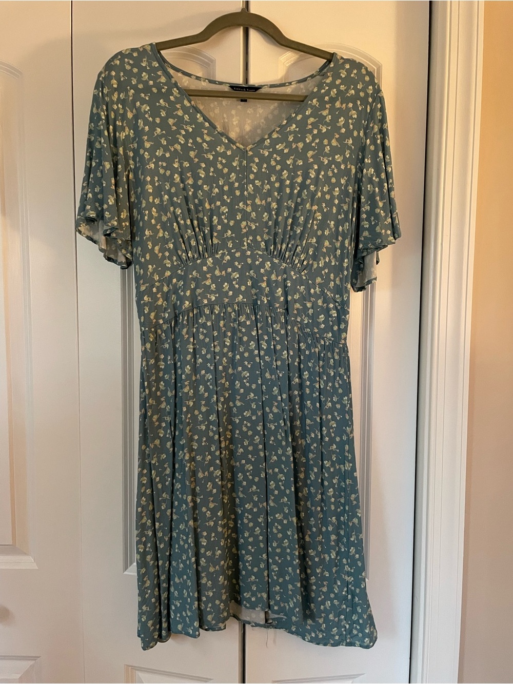 Sage Green Floral V-Neck Mini Dress